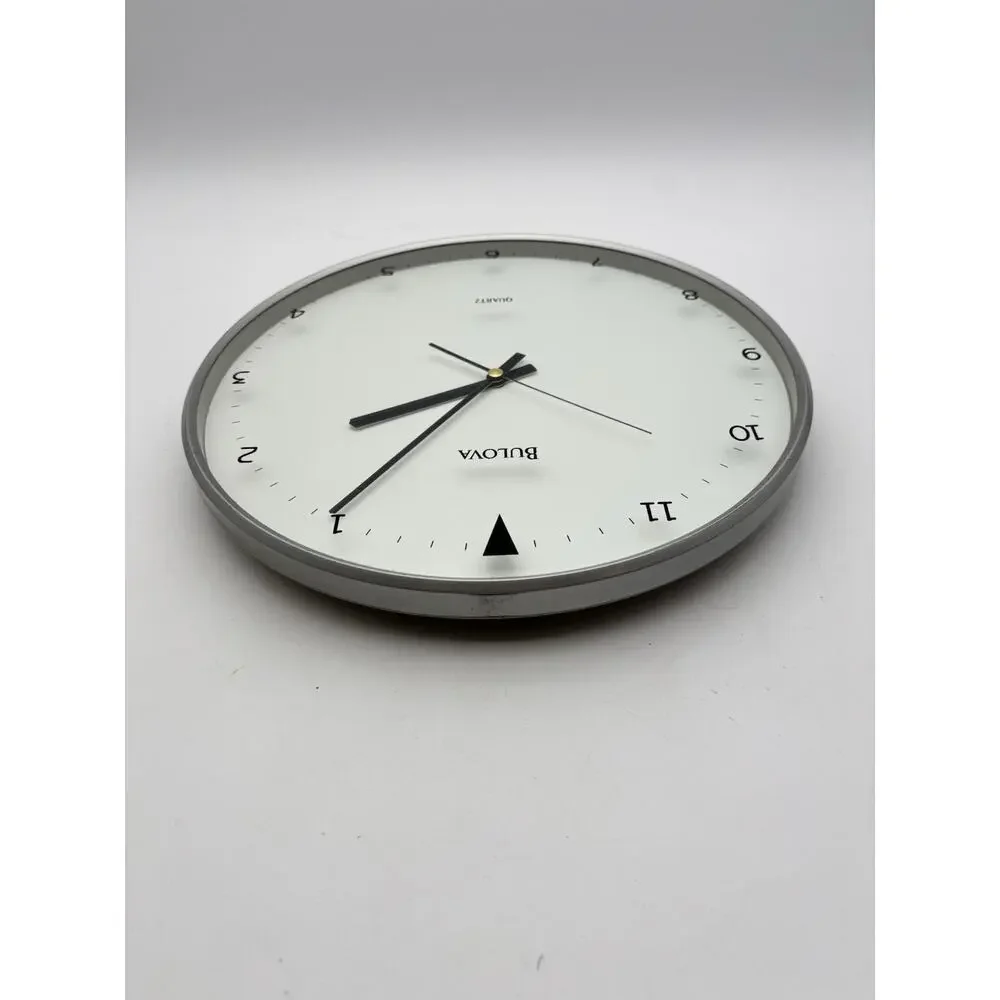 Bulova Quartz White Wall Clock 12”x 12”. Tested Works. Very Good Condition.